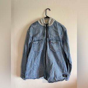 Levi’s Men's Blue Denim Jacket with Gray Hood